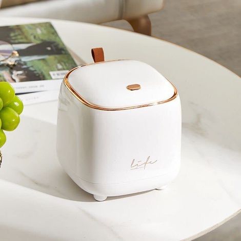 Poubelle de bureau en plastique avec couvercle, panier de rangement pratique pour bureau à domicile ou professionnel, bouton de nettoyage intégré – design compact et moderne (1/4)