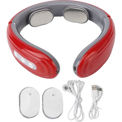 Masseur cervical sans fil 6 modes 9 intensités - Rechargeable avec patches TENS - Rouge - Soulagement efficace (1/5)