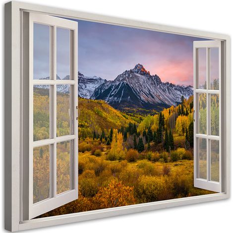 Tableau déco Vue d'une fenêtre Montagnes forêt nature 60x40 (1/5)