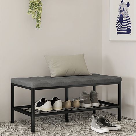 Banc à chaussures avec coussin rembourré et étagère de rangement, banc d'entrée pour couloir, chambre, 90x41x40cm, gris