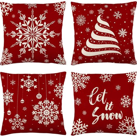 Housse Coussin Noël en et LinTaie d'oreiller pour Chambre Nanapé Chaise Lit Decoration 45 x 45cm lot de 4 Coton (1/3)