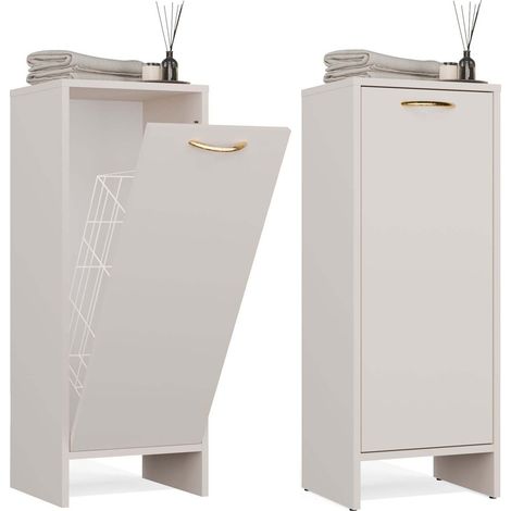 NINA 1k meuble de salle de bain - 1 panier à linge, colonne de salle de bain - 35x90x30 cm - cachemire (1/5)