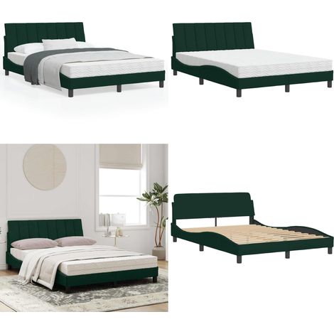 Lit avec matelas vert foncé 120x200 cm velours - Lit Double - Lit Design - Lit Velours - Lit Avec Sommier - Literie - Home & Living (1/5)