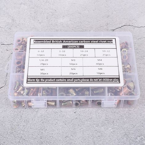 300-teiliges Set mit Nietmuttern aus Kohlenstoffstahl, farbig verzinkt, metrisches System, Zoll. (1/5)