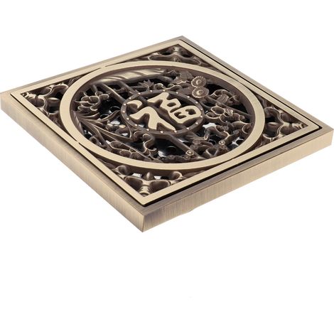 Bonze sol en laiton doré, siphon douche avec grille filtrante, accessoire salle de bain, 10x10cm (1/5)