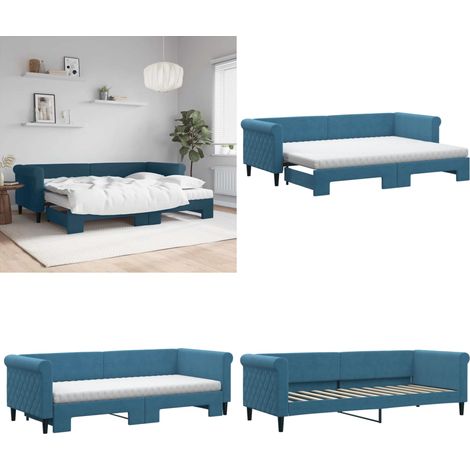 Tagesbett Ausziehbar mit Matratzen Blau 80x200 cm Samt - Sofa - Schlafsofa - Gästebett - Tagesbett - Doppelbett - Home & Living (1/5)