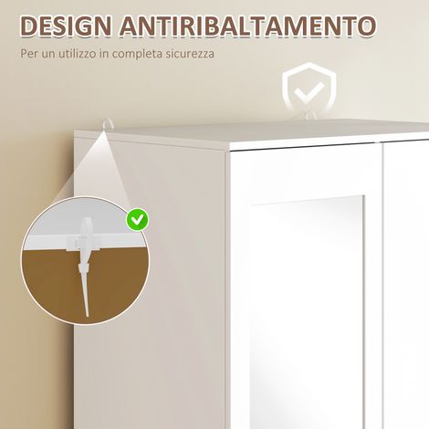 Armoire 2 portes miroir blanc 80x50x180 cm, 3 tiroirs, étagères ajustables et penderie suspendue (1/5)