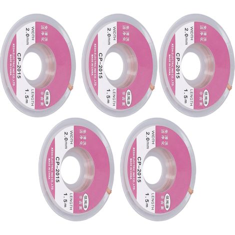 Mèches à souder à l'étain (lot de 5) : faible résidu, absorption rapide, excellente réponse thermique, pour circuits imprimés. (1/5)