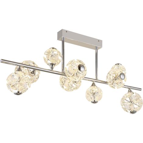 Deckenleuchte Deckenlampe Esszimmerlampe chrom Glas Kristalle LED L 101 cm