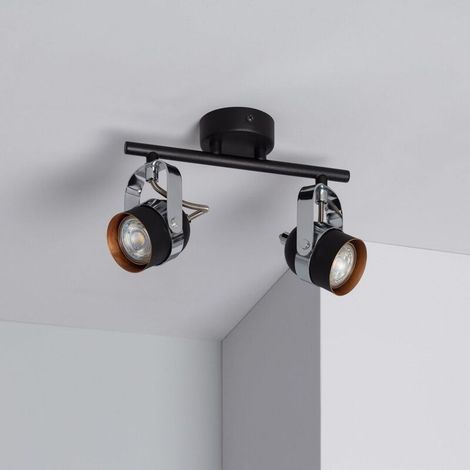 – Plafonnier orientable en aluminium 2 spots – Design noir élégant pour intérieur – Ampoule GU10 – Éclairage personnalisable (1/5)