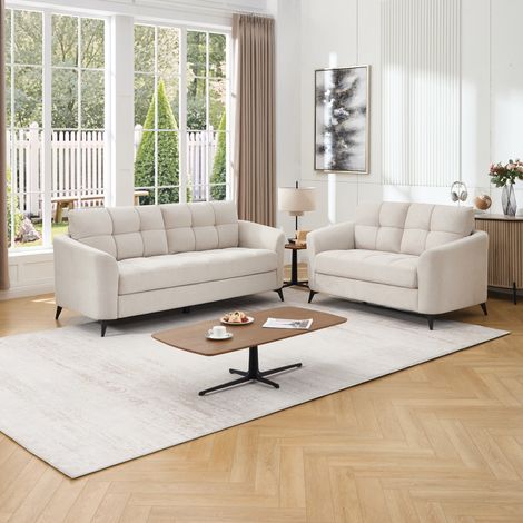 Solna 2+3 Seater Scandi Style Fabric Living Room Sofa Set (Beige)