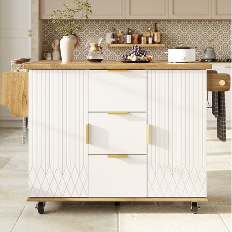 Mobile cucina con piano ribaltabile, prese e ruote, bianco DESVIAE (1/5)