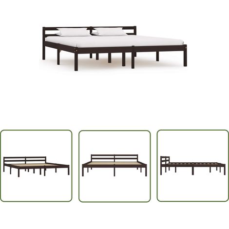 The Living Store Massivholzbett Dunkelbraun Kiefer 160x200 cm - Massivholzbette - Holzbettrahmen - Doppelbett - Kiefernbett - Dunkles Bett (1/5)