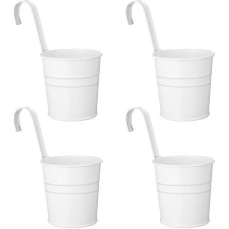 QORVA-Lot de 4 pots de fleurs suspendus style shabby - En métal - Avec crochet - Pour extérieur, balcon, jardin - Blanc