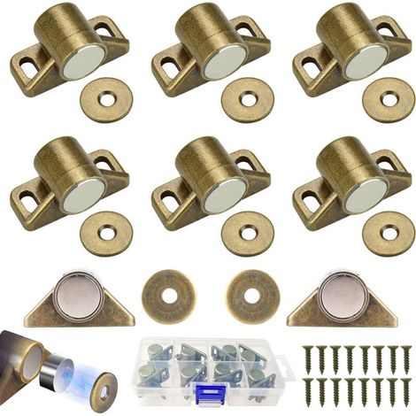 8 Pcs Loqueteau Magnétique,Bronze Loquet Magnetique en Alliage de Zinc pour Tiroirs Placard de Cuisine Armoire,Aimant Porte Placard avec 24 vis (1/4)