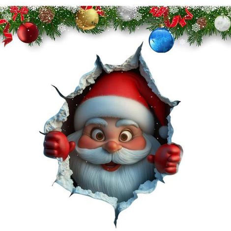 Sticker Murale Noel - Motif Mur Casse 3D - Decoration Fete Amovible pour Fenetre Porte Salon - 2 Unites (1/5)