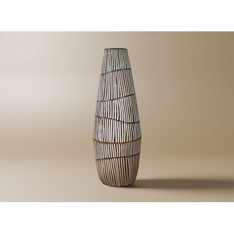 Deco In Paris – Vase XL en polyrésine bois et blanc H47 cm – Design ethnique chic – Pour bouquets imposants – Résistant et durable