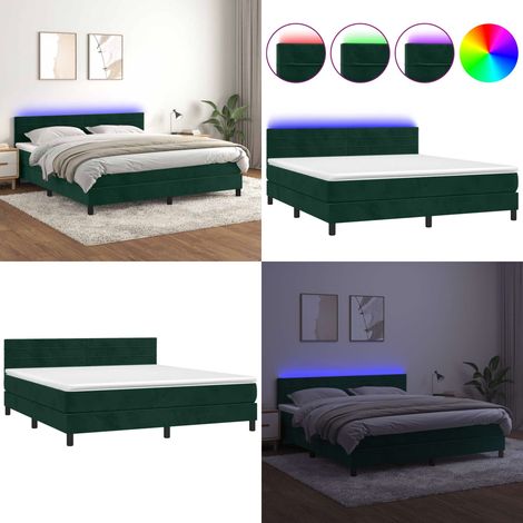 Sommier à lattes de lit avec matelas LED Vert foncé 160x200 cm - Lit Plateforme - Lit Design - Lit Capitonné - Lit Velours - Lit Avec Rangement - Home & Living (1/5)