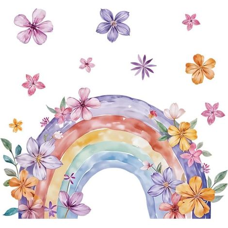 Große Regenbogen-Wandaufkleber, wiederablösbare Aquarell-Wandaufkleber, 2 Stück, geeignet für Kinderzimmer. (1/5)