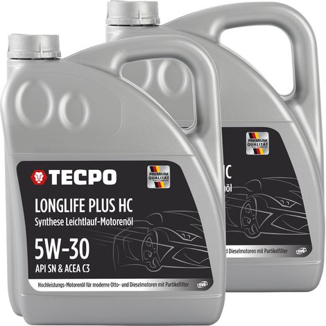 TECPO Motoröl 10 Liter 5W-30 LONGLIFE Plus HC Synthese passend für ACEA C3 / API SN / 504 / 507 / 229.31 / 229.51 / LL-04 / C30 (1/5)