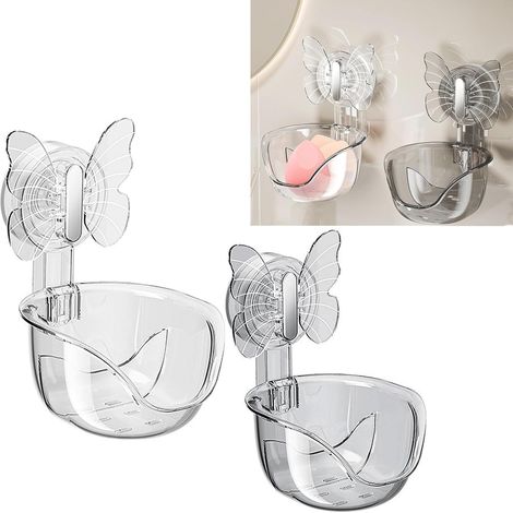 Lot de 2 paniers de rangement papillon gris transparent étanches à ventouses pour la douche ou la commode. (1/5)