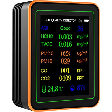 Eosnow 10-in-1-Luftqualitätsmonitor, PM2,5, PM10, CO, CO2, TVOC, HCHO, AQI, Temperatur, Luftfeuchtigkeit und Kurvenansicht, Messgerät mit 2,8-Zoll-TFT-Farbdisplay, Kohlendioxid-Detektor