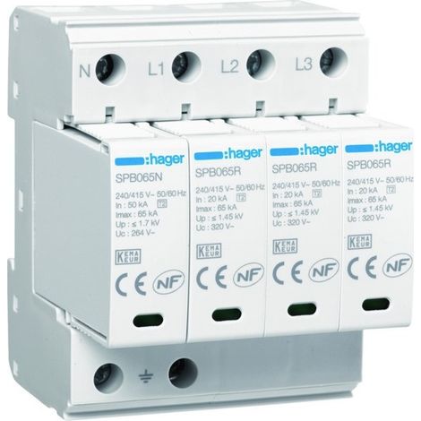 Parafoudre 4P T2 TNS/TT Uc 320V In 20kA Imax 65kA telesignalisation - HAGER SPB465R