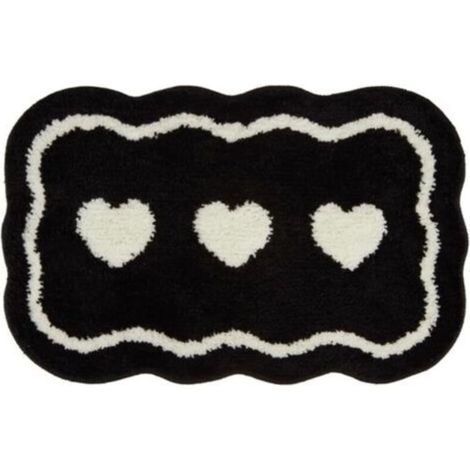 Tapis de salle de bain noir et blanc en forme de cœur, paillasson d'entrée antidérapant, absorbant, lavable en machine