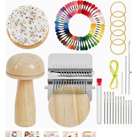 Mini Darning Loom, Kit de patch tricoté à champignons, kit de patch tricoté pour débutants avec 14 crochets, patchmaker Loom pour Jeans Chaussettes Réparation de vêtements, (Motif aléatoire)