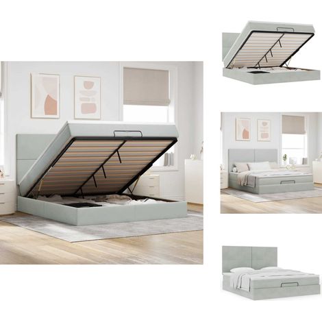 Cadre de lit ottoman avec matelas gris clair 200x200 cm velours - Lit Ottoman - Lits Ottomans - Cadre De Lit - Cadre De Lit Avec Rangement (1/5)