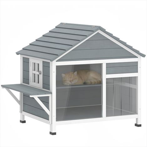 Maison pour chat gris en bois de sapin PS 101 x 72,5 x 81 cm (1/5)