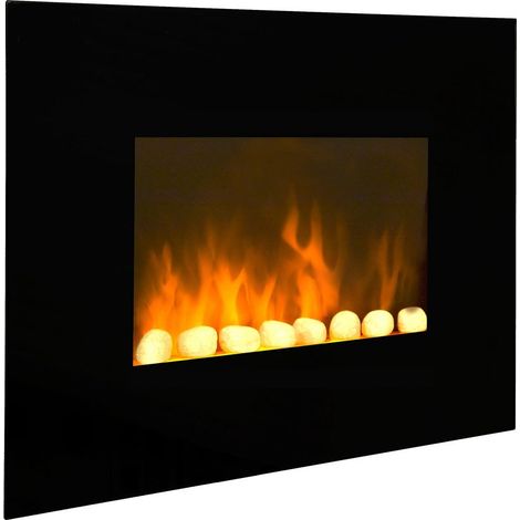CHEMIN'ARTE Black fire Caminetto elettrico da Parete - Nero - Con Telecomando - 62x13x48cm - Effetto Fiamma a LED - Caminetto con Timer e Controllo Automatico di Temperatura (1/2)