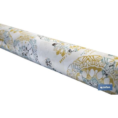 Rouleau de nappe imperméable antitache motif mosaïque 140 cm x 20 m en vinyle et polyester
