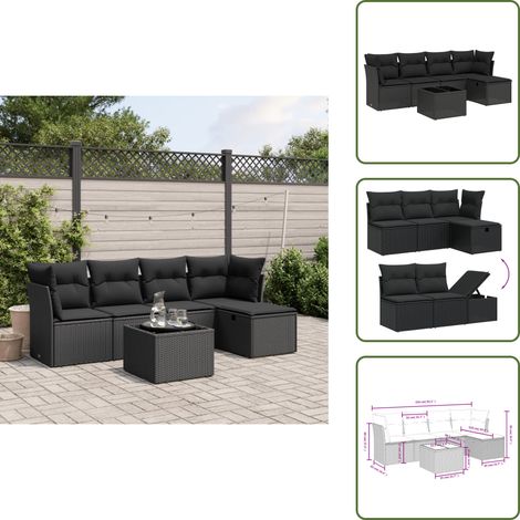 Salon de jardin 6 pcs avec coussins noir résine tressée - Ensemble Salon De Jardin - Mobilier De Jardin - Canapé D'extérieur - Résine Tressée - Rotin Synthétique (1/5)