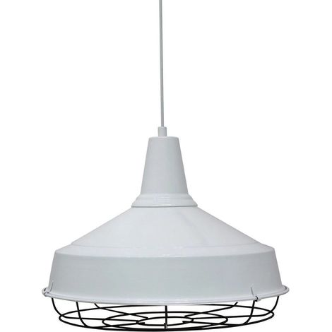 Suspension Luminaire Asletl Industrielle en Métal Blanc Peint à la Main – Lustre Vintage E27 Ø40 cm pour Salon, Chambre ou Salle à Manger (1/5)