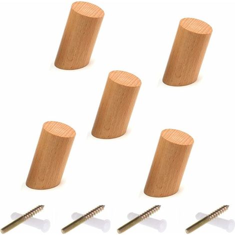 Crochet En Bois - Crochet Murale En Hêtre Allemand - Pour Vêtements Chapeaux Serviettes Plantes - Lot De 5 (1/5)