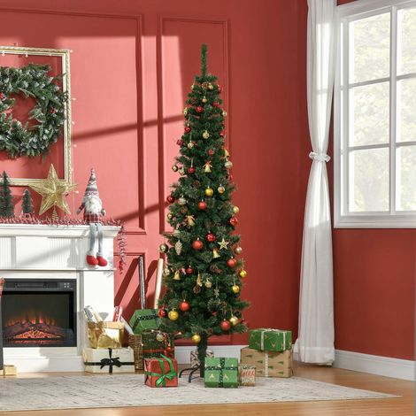 Albero di Natale artificiale, sottile, a forma di pigna, ignifugo, 54 x 195 cm, verde.