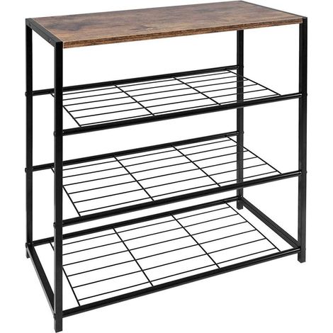 WOLTU Schuhbank Schuhregal mit Sitzfläche Badregal Schuhablage Schuhkommode Schuhständer Organizier Sitzbank mit 2 Ablagen für ca. 6 Paar Schuhe, Holz Metall, 63x30x63cm, Schwarz Rohre-Holzoptik Vinta