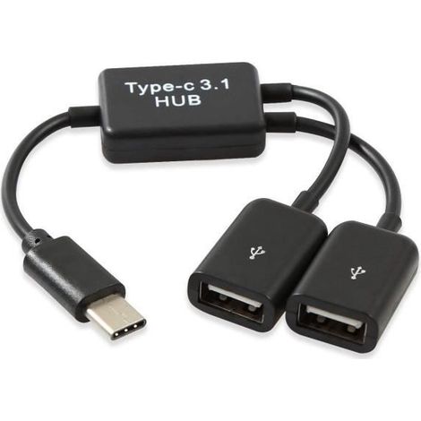 Type C Otg Usb 3.1 Male A Double 2.0 Femelle Otg Charge Hub 2 Ports Cable Y Separateur (1/4)