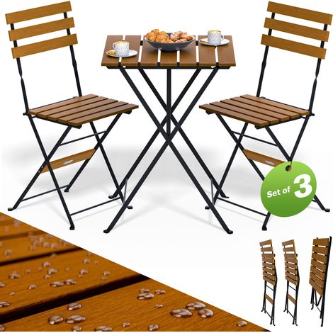 CASARIA® Patio Bistro Set Table with 2 Chairs Foldable & Fully Assembled Sturdy Metal Steel Frame & Acacia Wood Weatherproof Dining Set for Garden Patio Terrace Balcony Space-Saving Folding (1/7)