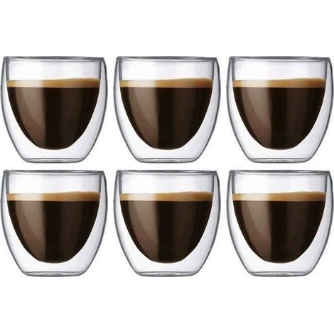 Tasse à café - Originale - Verre - Double paroi - 80ml - Set de 6 pièces (1/4)