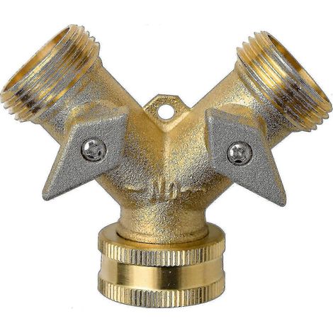 Raccord de tuyau en laiton 3/4" avec robinet à 2 voies pour usage au jardin, compatible avec les lave-linge et les lave-vaisselle. Édition 0724