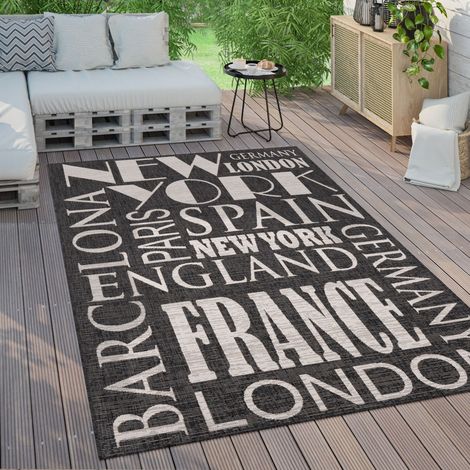 Paco Home Tapis Exterieur Terrasse Balcon Tapis Cuisine Moderne Écriture 160x220 cm, Anthracite (1/5)