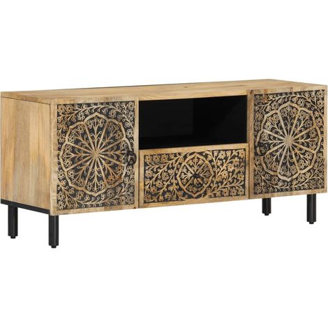 Mueble de TV multimedia estante para televisión aparador de TV comedor sala de estar dormitorio 105 x 33 x 46 cm madera maciza de mango marrón 020025676