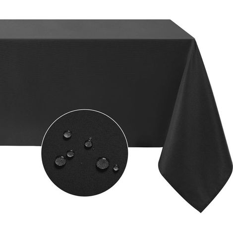 -Nappe noire facile à nettoyer 137x274 cm Grande nappe résistante à l'eau et aux taches Nappe rectangulaire en polyester lavable pour fêtes de fin d'année Anniversaire Pique-nique Buffets Hiver (1/5)