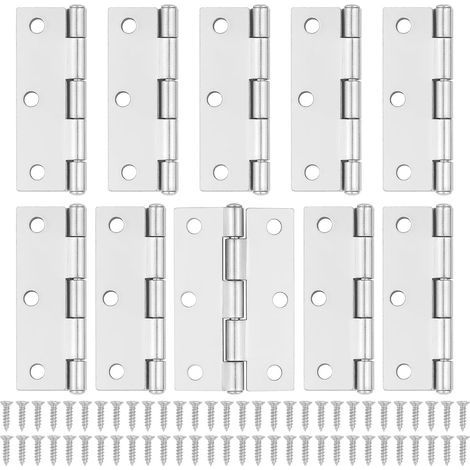 10 charnières de porte argentées - Charnières de porte d'armoire de 75 mm (3") avec 60 vis argentées pour charnières de porte intérieures de meubles, charnières de porte en bois (1/5)
