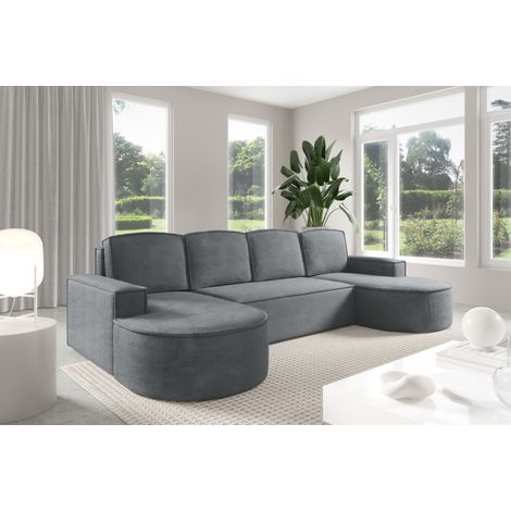 Sofello Ecksofa Molly U-Form mit abgerundeter Form in Creme Beige Grau Hellgrau Rostig Gruen Velour - trendige abgerundete Form Neuheit 2025 (mit Schlaffunktion) (1/5)