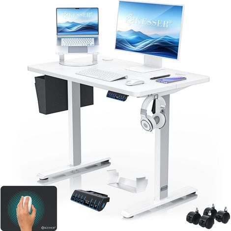 KESSER® Schreibtisch elektrisch höhenverstellbar, Steh-Sitz - 100x60 cm, Weiß (1/5)