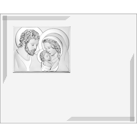 Quadro moderno della Sacra Famiglia su pannello bianco, argentato, 25x20 cm Dimensioni: 25x20 cm Codice articolo: VL874BI