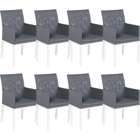 Lot de 8 Chaises de Jardin en Aluminium et Textile Gris Foncé Inoxydable Bacoli (1/5)